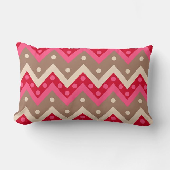 Coussin Rectangle Chevrons et points - corail rose et taupe (Recto)