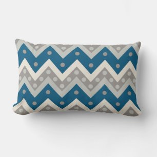 Coussin Rectangle Chevrons et points - gris et bleu cadet