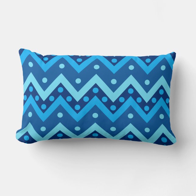 Coussin Rectangle Chevrons et points - nuances bleu ciel (Recto)