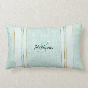 Coussin Rectangle Chic Aqua Lin Look avec Monogramme