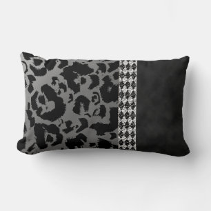 Coussin Rectangle Chic Argent Noir Empreinte de léopard Suede Arlequ