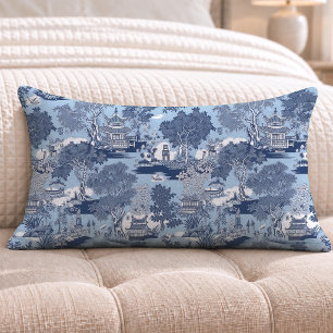 Coussin Rectangle Chic bleu saules blanc chinoiserie cottage