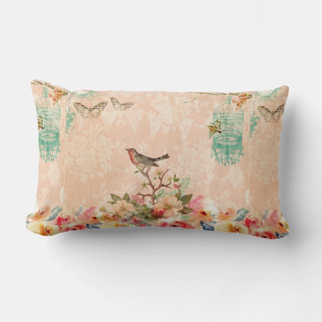 Coussin Rectangle Chic Chic, oiseau, papillon, dentelle, floral, ch  (Recto)