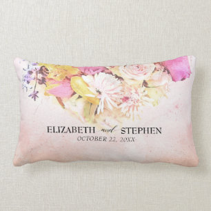 Coussin Rectangle Chic couleur aquarelle Fleurs Mariage botanique