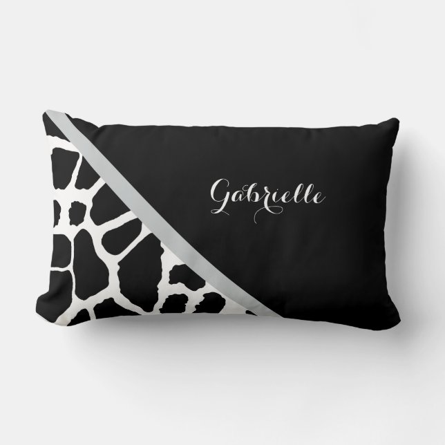 Coussin Rectangle Chic noir et blanc Giraffe Imprimer avec nom (Recto)