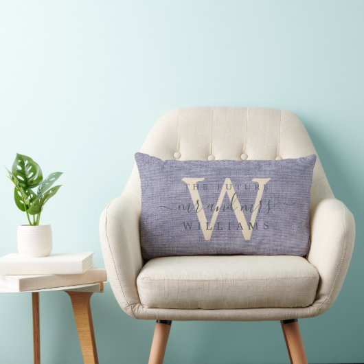 Coussin Rectangle Chic Script Futur Mr Mme Monogramme Lin Bleu (Chaise)