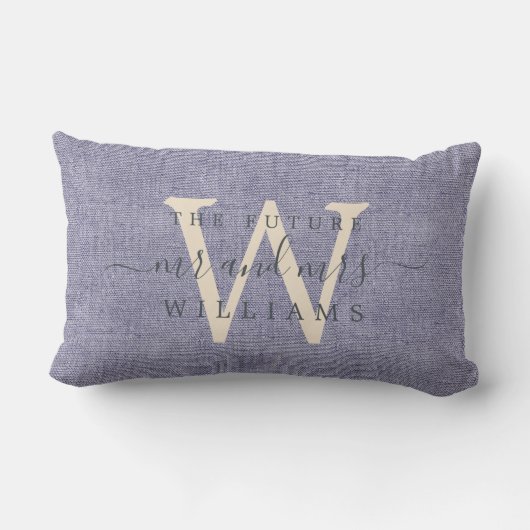 Coussin Rectangle Chic Script Future M. Mme Monogram Blue Linen (Verso)