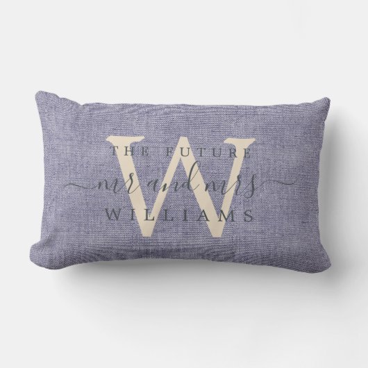 Coussin Rectangle Chic Script Future M. Mme Monogram Blue Linen (Recto)