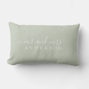 Coussin Rectangle Chic Script M. Mme Pastel Green Monogramme nouvell