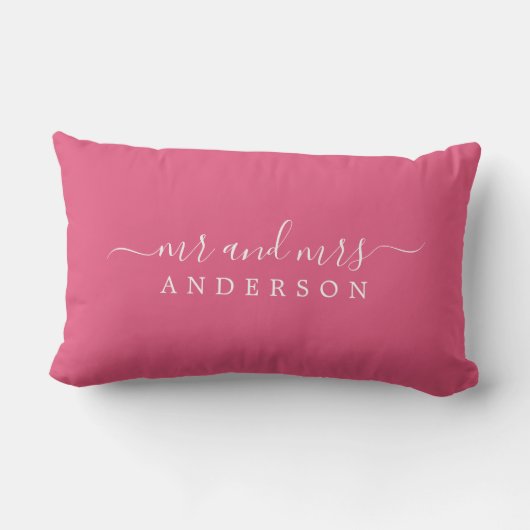 Coussin Rectangle Chic Script Mr Mme Hot Pink Monogramme nouvellemen (Verso)