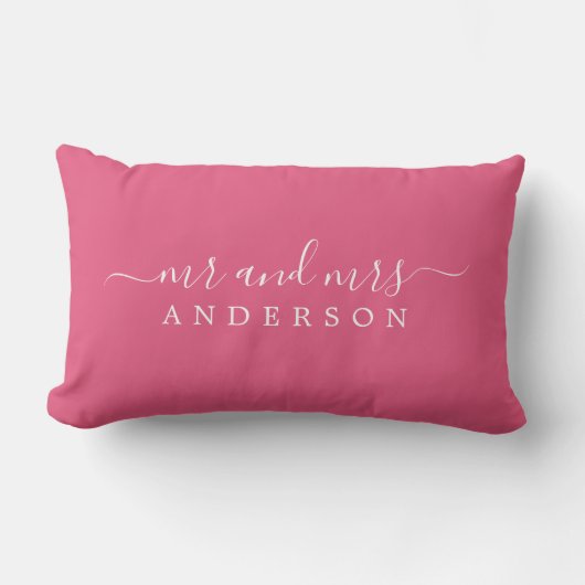 Coussin Rectangle Chic Script Mr Mme Hot Pink Monogramme nouvellemen (Recto)