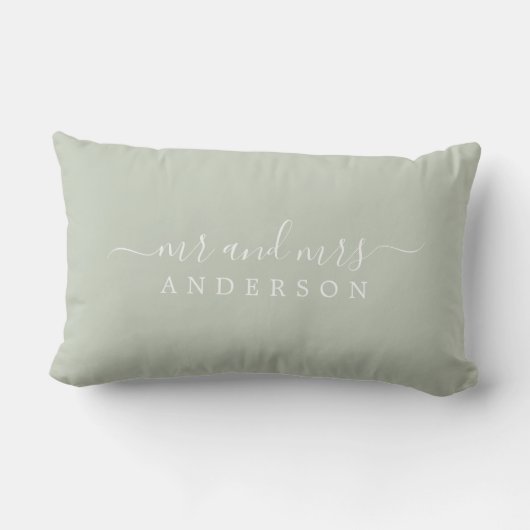 Coussin Rectangle Chic Script Mr Mme Pastel Green Monogramme nouvell (Verso)