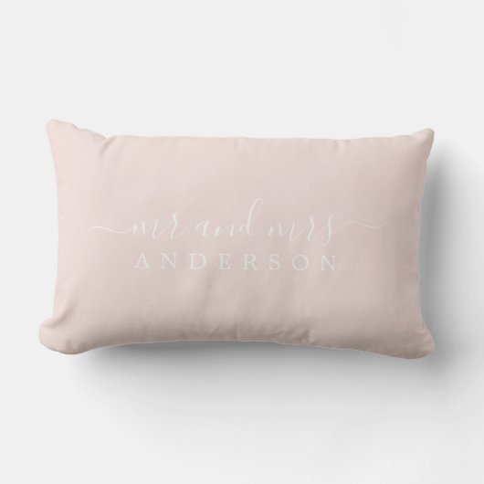 Coussin Rectangle Chic Script Mr Mme Pastel Pink Monogramme nouvelle (Recto)