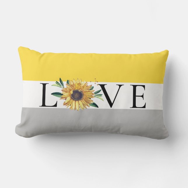 Coussin Rectangle Chic Tournesol gris Jaune Mariage Amour (Recto)