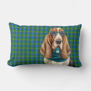Coussin Rectangle Chien Basset Hound dans une écharpe sarcelle monog