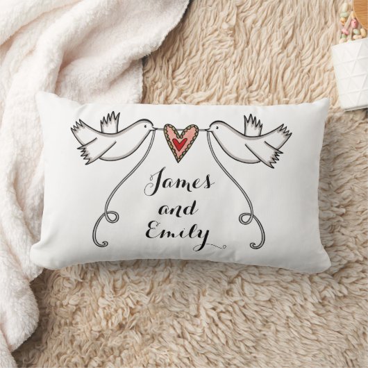 Coussin Rectangle Chien cadeau Mariage Doves blanches personnalisées (Couverture)