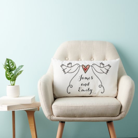 Coussin Rectangle Chien cadeau Mariage Doves blanches personnalisées (Chaise)