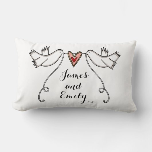 Coussin Rectangle Chien cadeau Mariage Doves blanches personnalisées (Recto)
