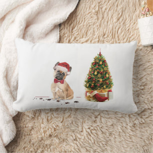Coussin Rectangle Chien de Noël Funny avec arbre