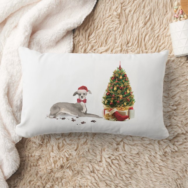 Coussin Rectangle Chien de Noël italien Greyhound avec arbre (Couverture)