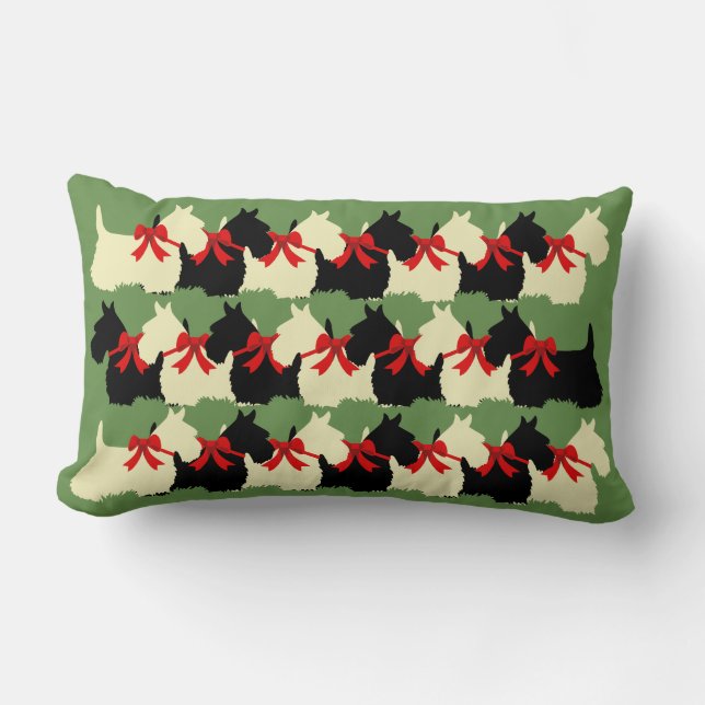 Coussin Rectangle Chien Scottish Terrier à carreaux vert île (Recto)
