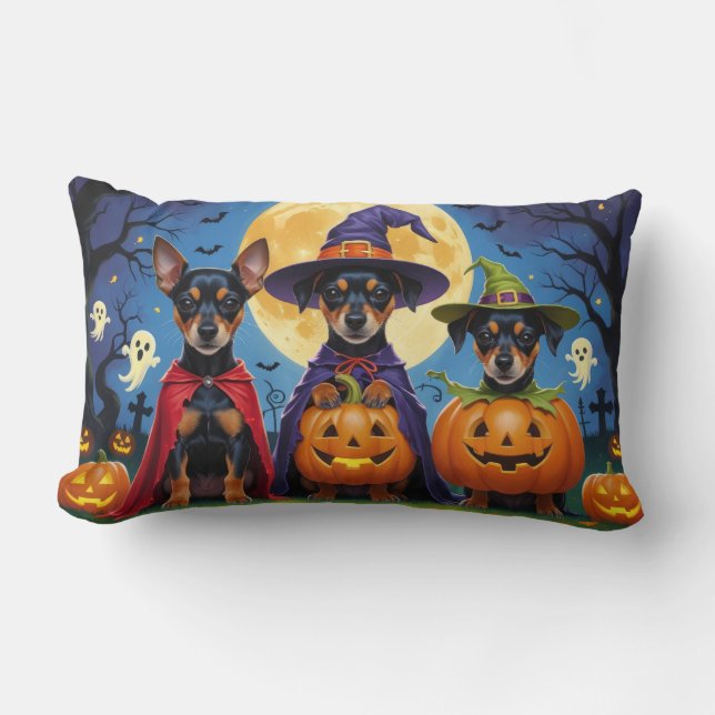 Coussin Rectangle Chiens d'Affenpinscher Citrouille Halloween Funny (Recto)