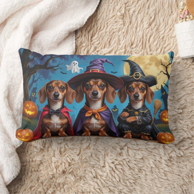 Coussin Rectangle Chiens de Dachshund Citrouille Halloween drôle (Couverture)