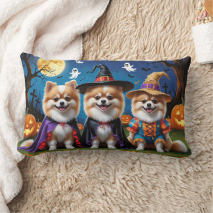 Coussin Rectangle Chiens de Poméranie Citrouille Halloween Funny