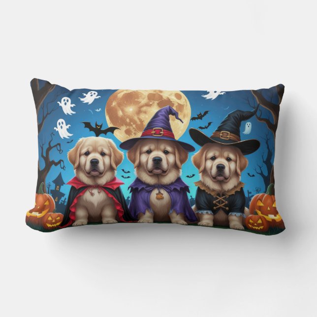Coussin Rectangle Chiens de Terre-Neuve Citrouille Halloween Funny (Recto)