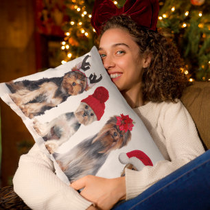 Coussin Rectangle Chiens De Terrier De Yorkshire Avec Casquettes De