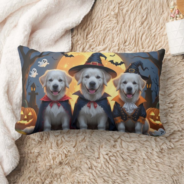 Coussin Rectangle Chiens des grandes Pyrénées Citrouille Halloween d (Couverture)
