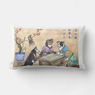 Coussin Rectangle Chiens du Mahjong - jaune