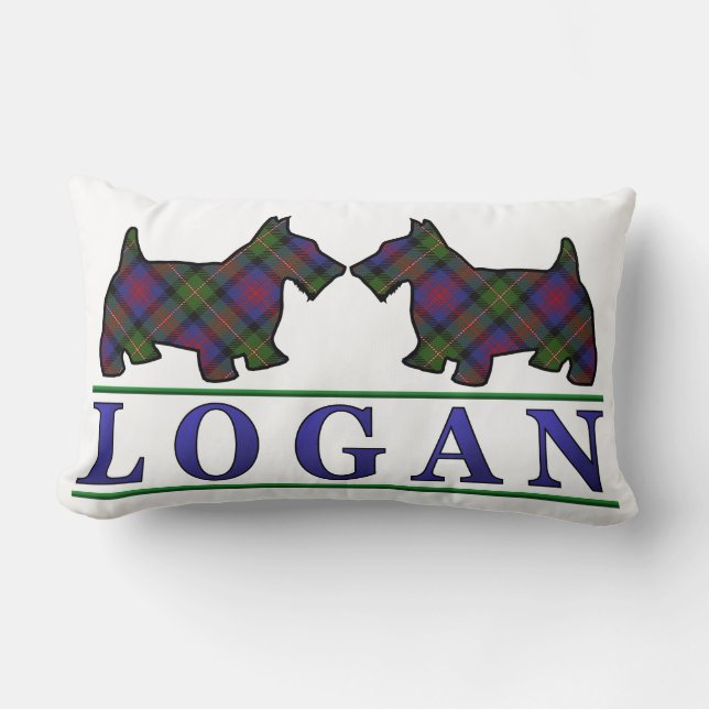 Coussin Rectangle Chiens écossais du clan Logan Tartan Scottie (Recto)