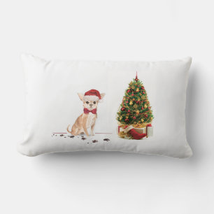 Coussin Rectangle Chihuahua Funny Chien de Noël avec arbre