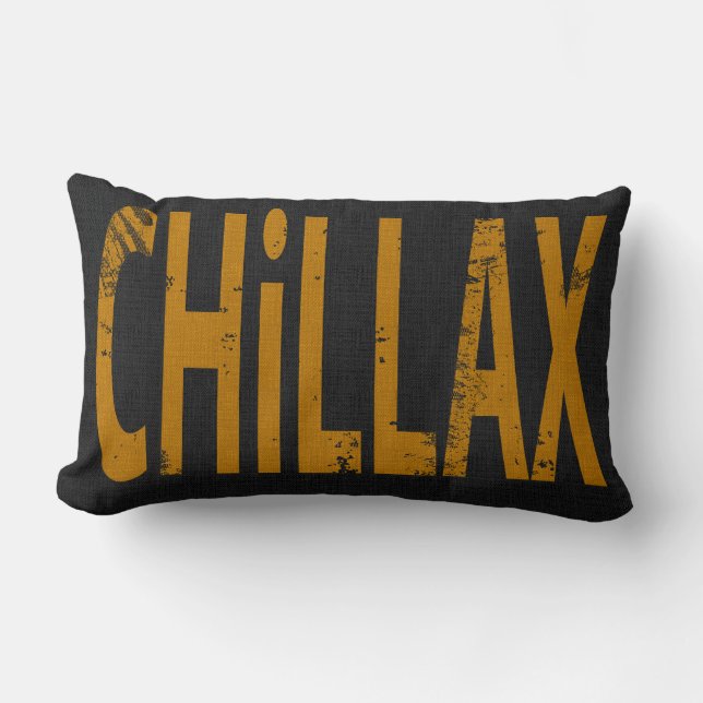 Coussin Rectangle Chillax Planche à Roulettes Typographie Noir Jaune (Recto)