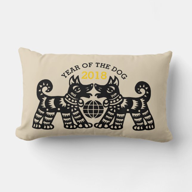 Coussin Rectangle Chine Papercut Earth Dog Année 2018 Lumbar P (Recto)