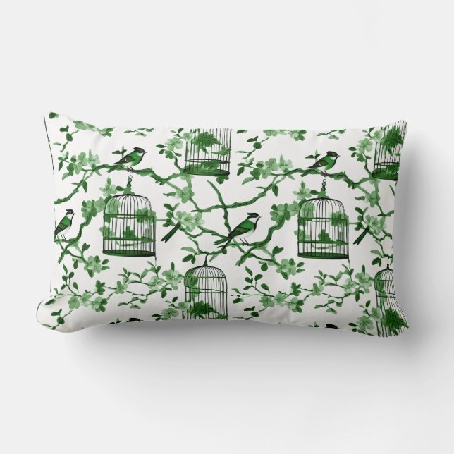 Coussin Rectangle Chinoiserie verte et blanche classique (Recto)