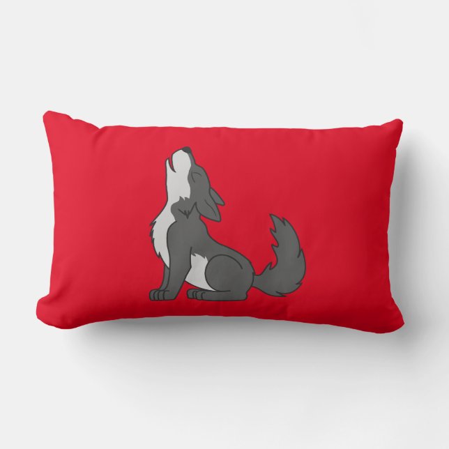 Coussin Rectangle Chiot de loup gris hurlant (Recto)