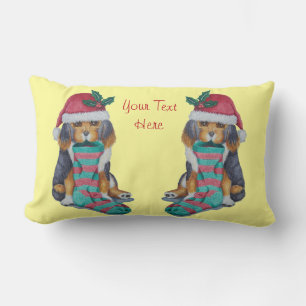 Coussin Rectangle chiot noir et brun mignon avec bas de noël