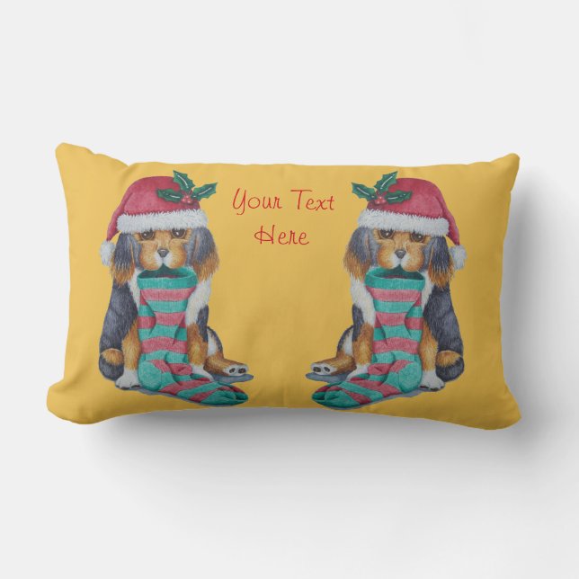 Coussin Rectangle chiot noir et brun mignon avec le bas de Noël (Recto)