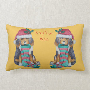 Coussin Rectangle chiot noir et brun mignon avec le bas de Noël