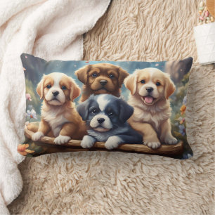Coussin Rectangle Chiots mignons dans un panier, Enfants