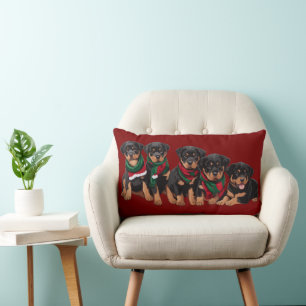 Coussin Rectangle Chiots Rottweiler Joyeux Chrismutts Portant une Éc