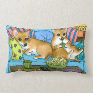 Coussin Rectangle Chiwawa drôle du chien 99 regardant la TV