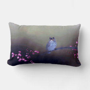 Coussin Rectangle Chouette à cornes et fleurs de prune, Kobayashi Ko