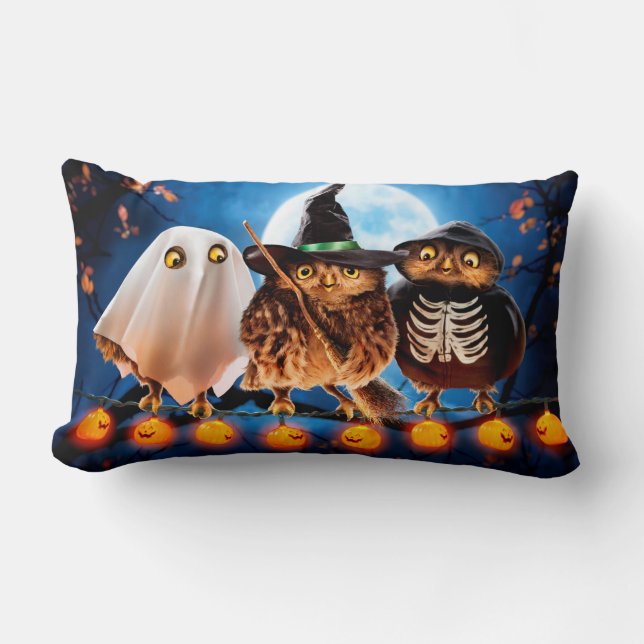 Coussin Rectangle Chouette d'Halloween (Recto)