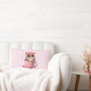Coussin Rectangle Chouette rose mignonne en coupe