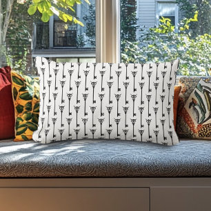 Coussin Rectangle Chouette tribale clé squelette Noir Blanc Gothique