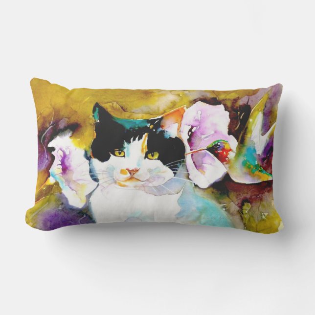 Coussin Rectangle "Christeve le chat avec la copie de colibri" (Recto)