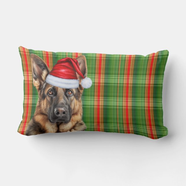 Coussin Rectangle Christmas German Shepherd Red Green Plaid Holiday (Verso)